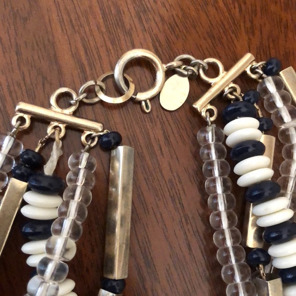 Loft Multistrand Beaded Statement Necklace Navy / Grey / Cream / Gold - Picture 5 of 13